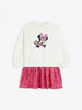 Nautinati White and Pink Minnie Mouse Print Sweatshirt Dress for Girls