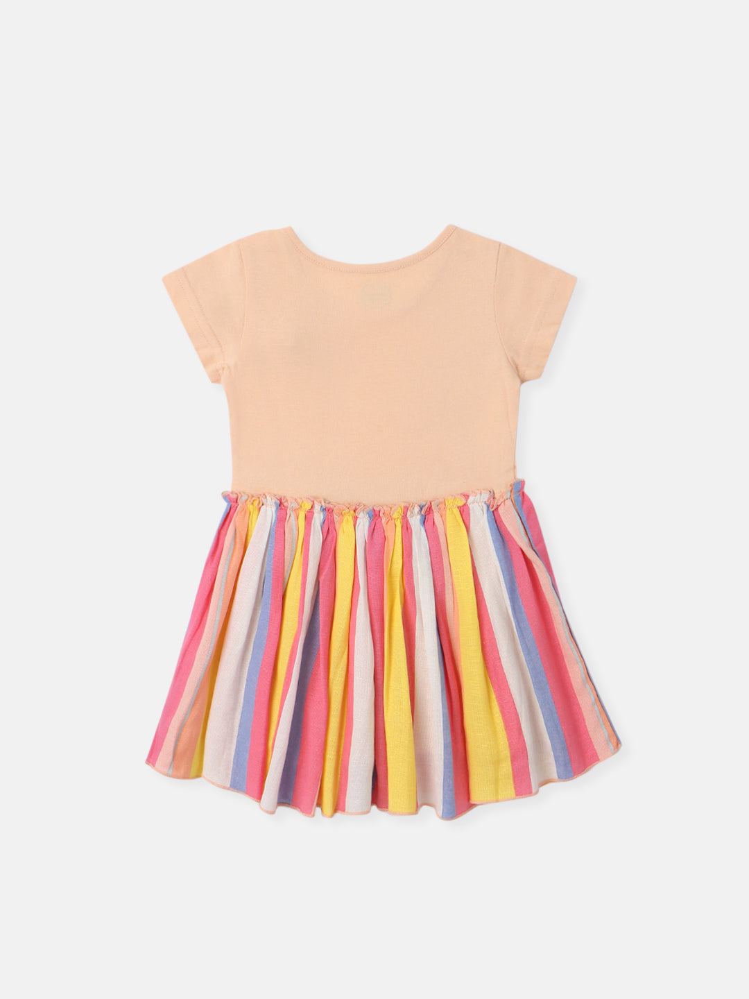 Nautinati Girls Cotton Striped Mesh Dress with Knitted Upper Bodice