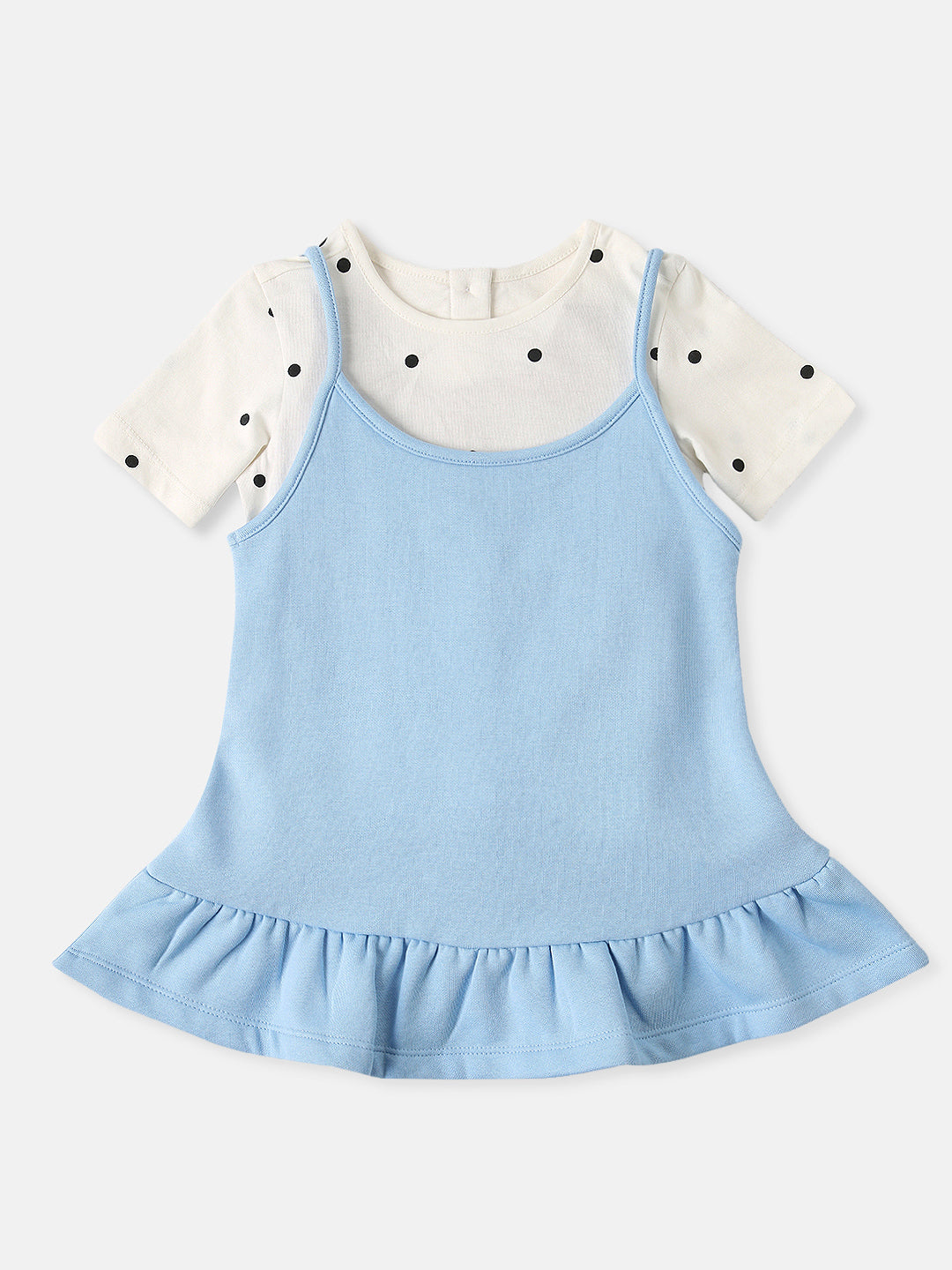 Nautinati Girls Slip Dress with Polka Print T-shirt