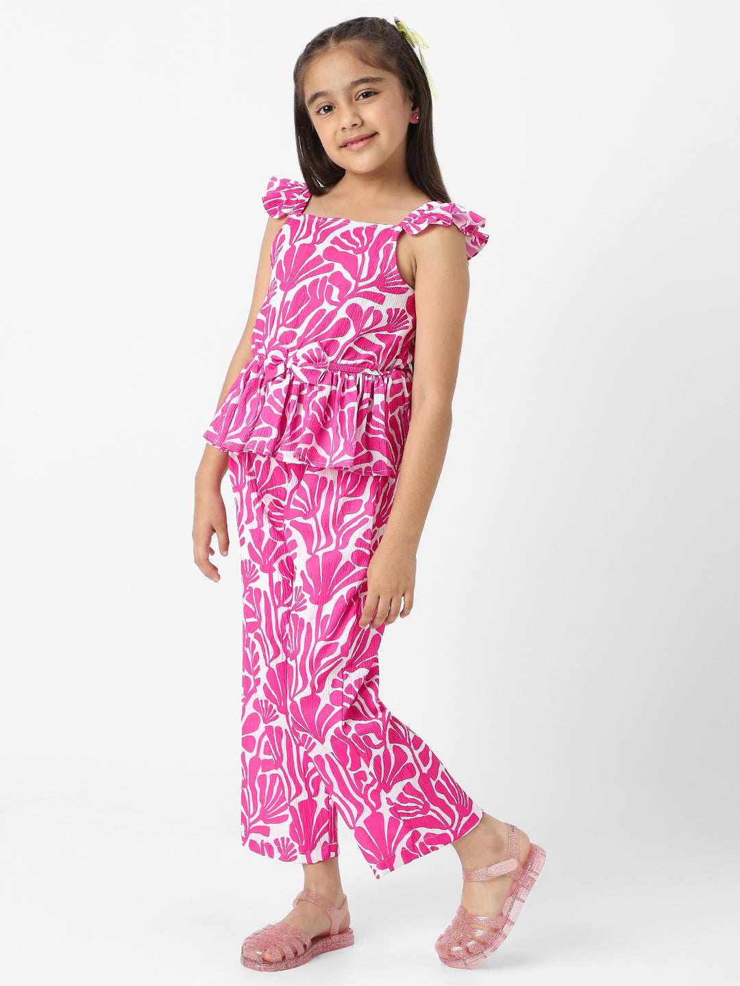 Nautinati Girls' Combo Set of Stylised Sleeves Top and Bottoms