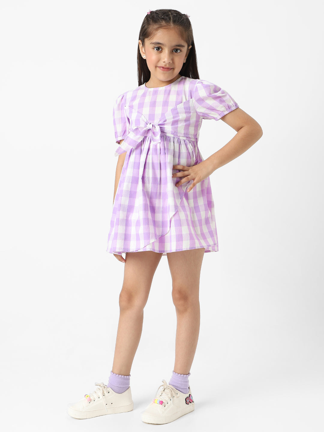 Nautinati Girls Cotton Puff Sleeve Gingham Dress