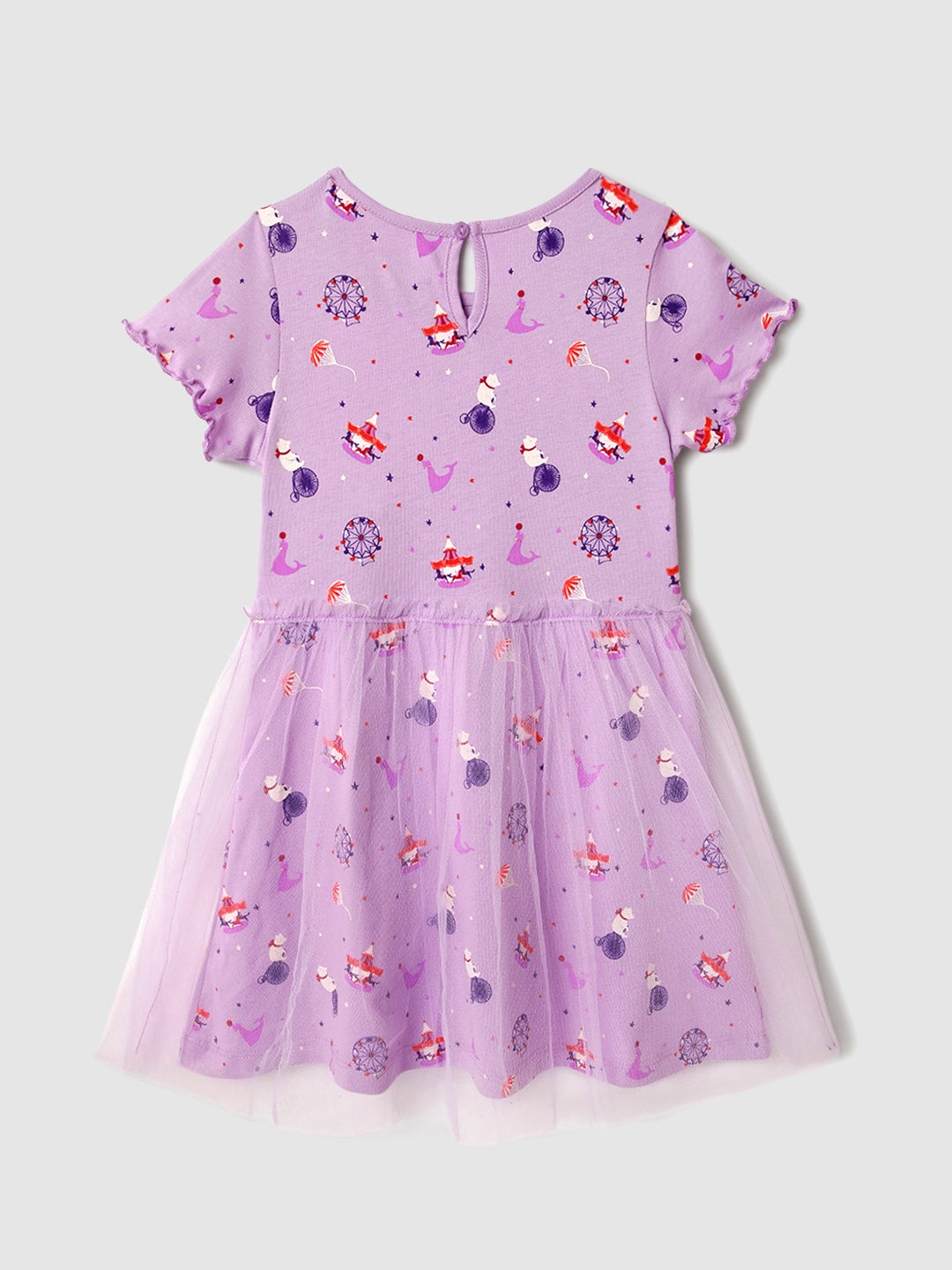 Nautinati Multicolour Placement Print Tulle Dress for Girls