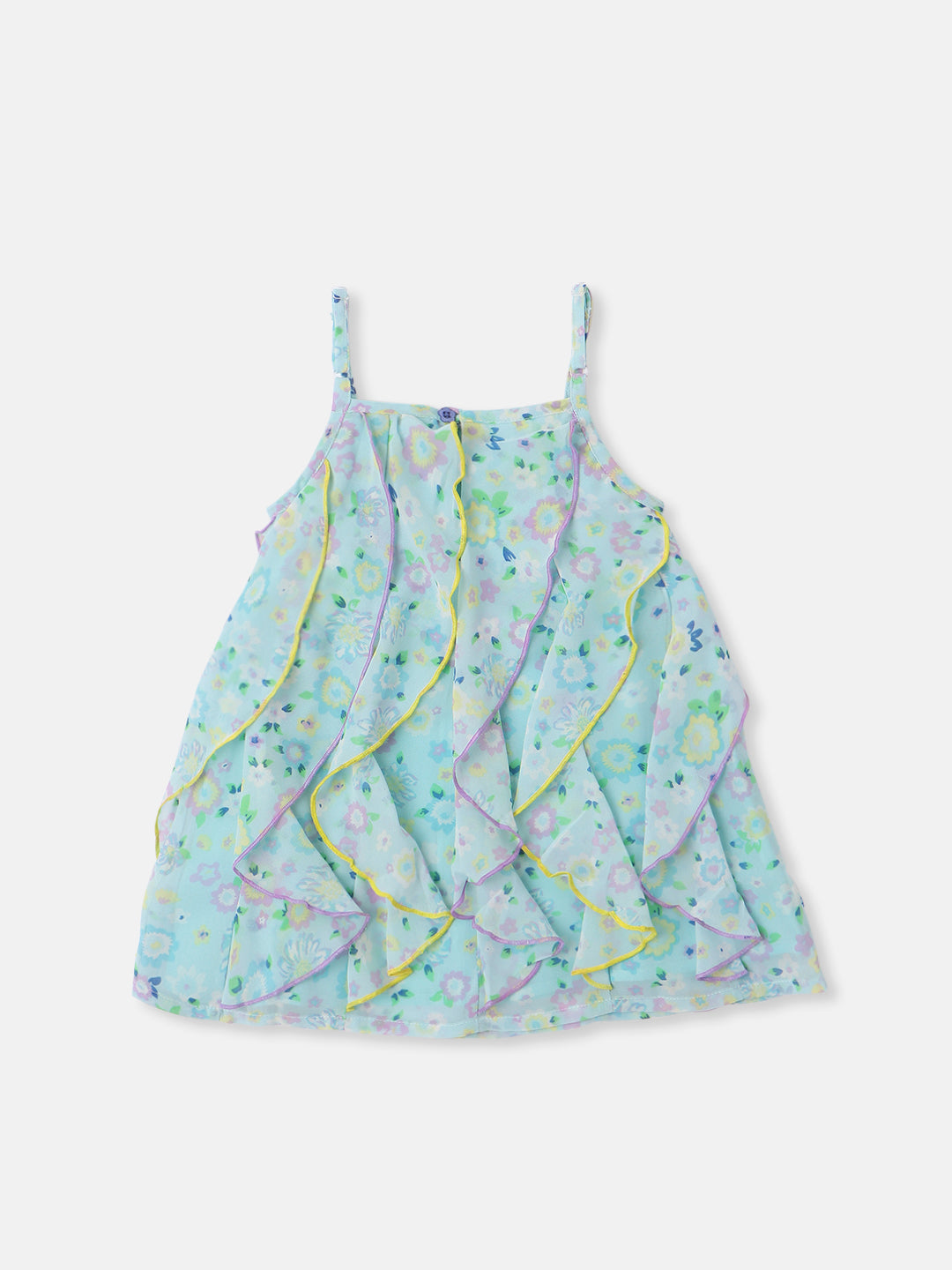 Nautinati Girls Georgette Floral Printed Waterfall Dress with Tassels Detail