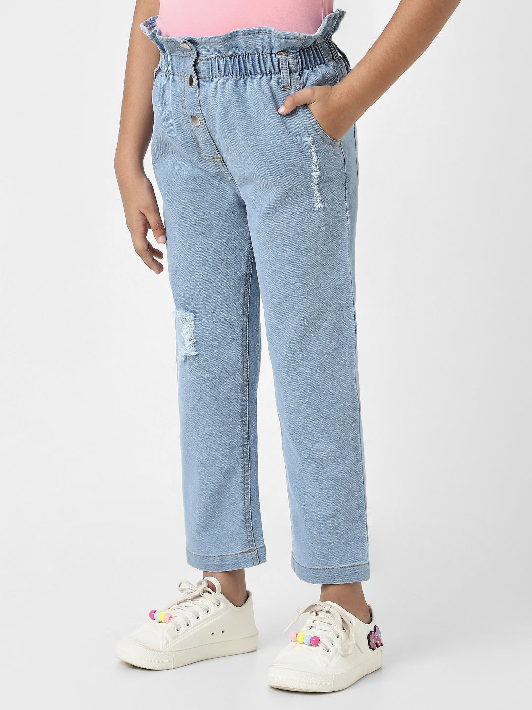 Nautinati Girls' Cotton Denim Distressed Jeans