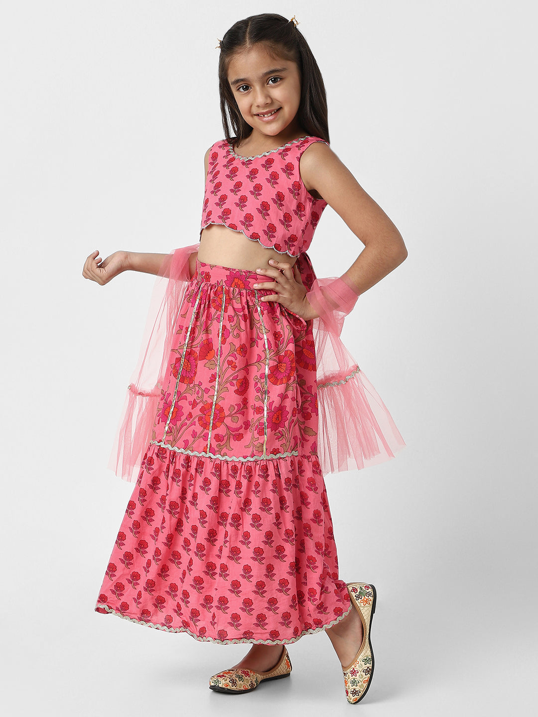 Nautinati Girls’ Choli and Ghagra Set with Dupatta | Cotton Lehenga Set for Girls | Party Wear Set for Girls