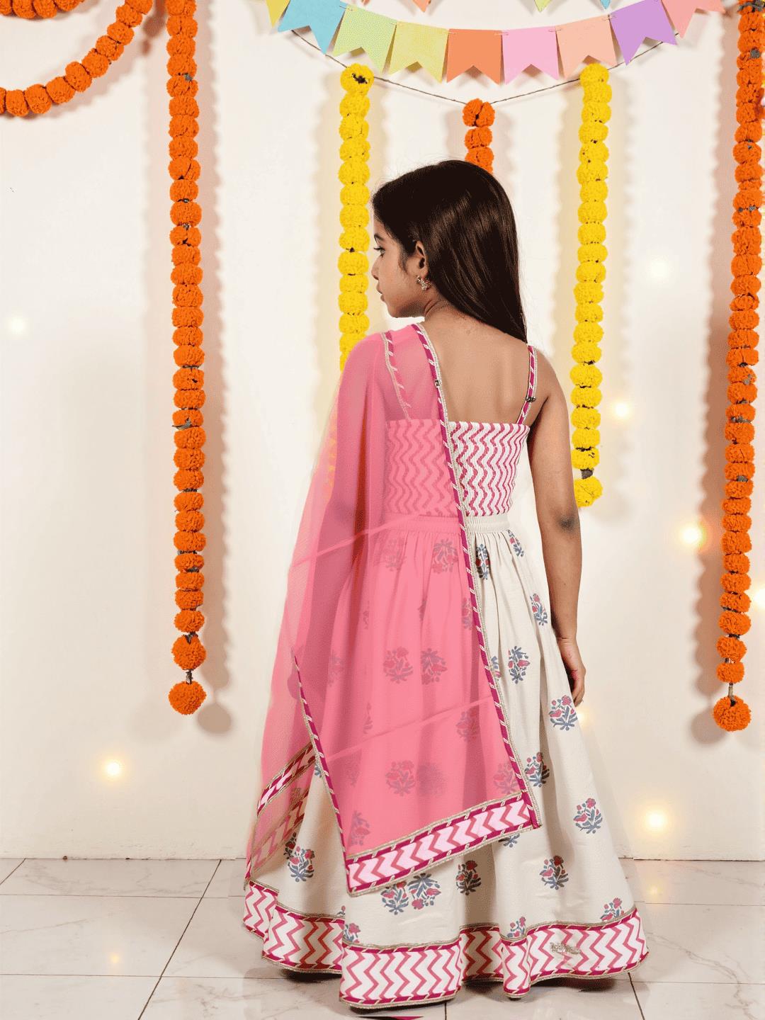 Nautinati Pink & Cream Festive Ethnic Set for Girls – Cotton Comfort & Style