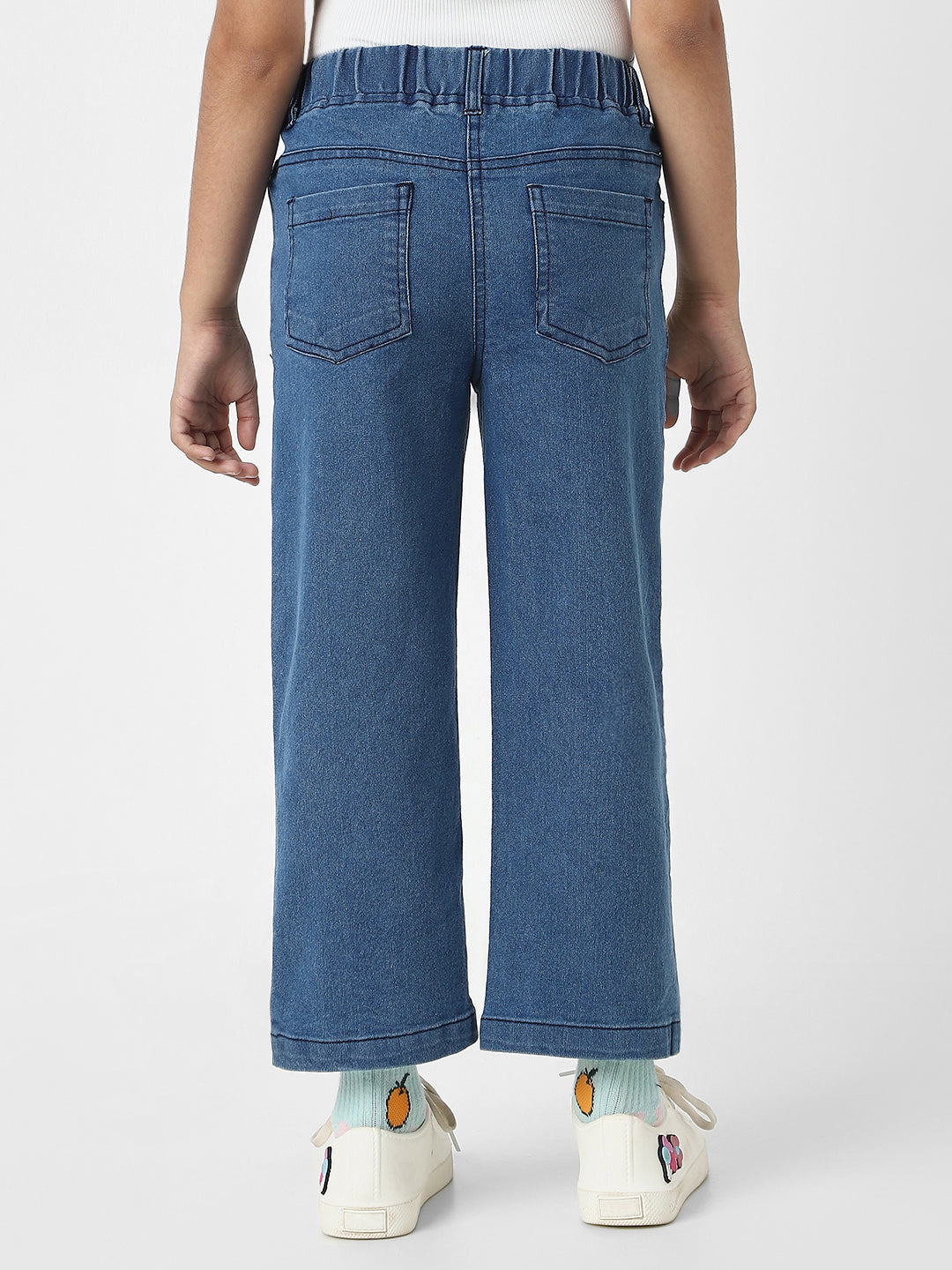Nautinati Girls' Cotton Denim Jeans with Little Flower Appliques
