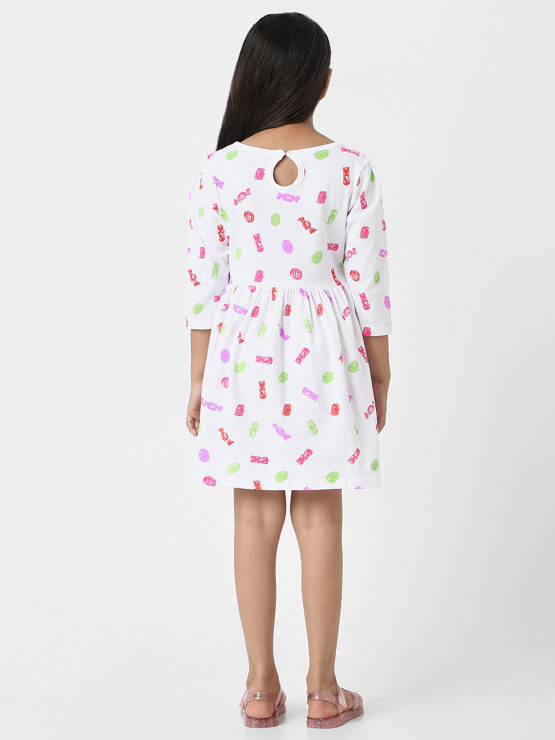 Nautinati Girls’ White Jersey Cotton Printed Dress