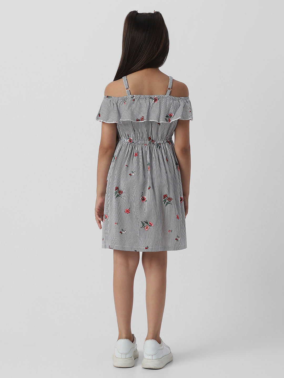 Nautinati Girls Striped Floral Print Dress