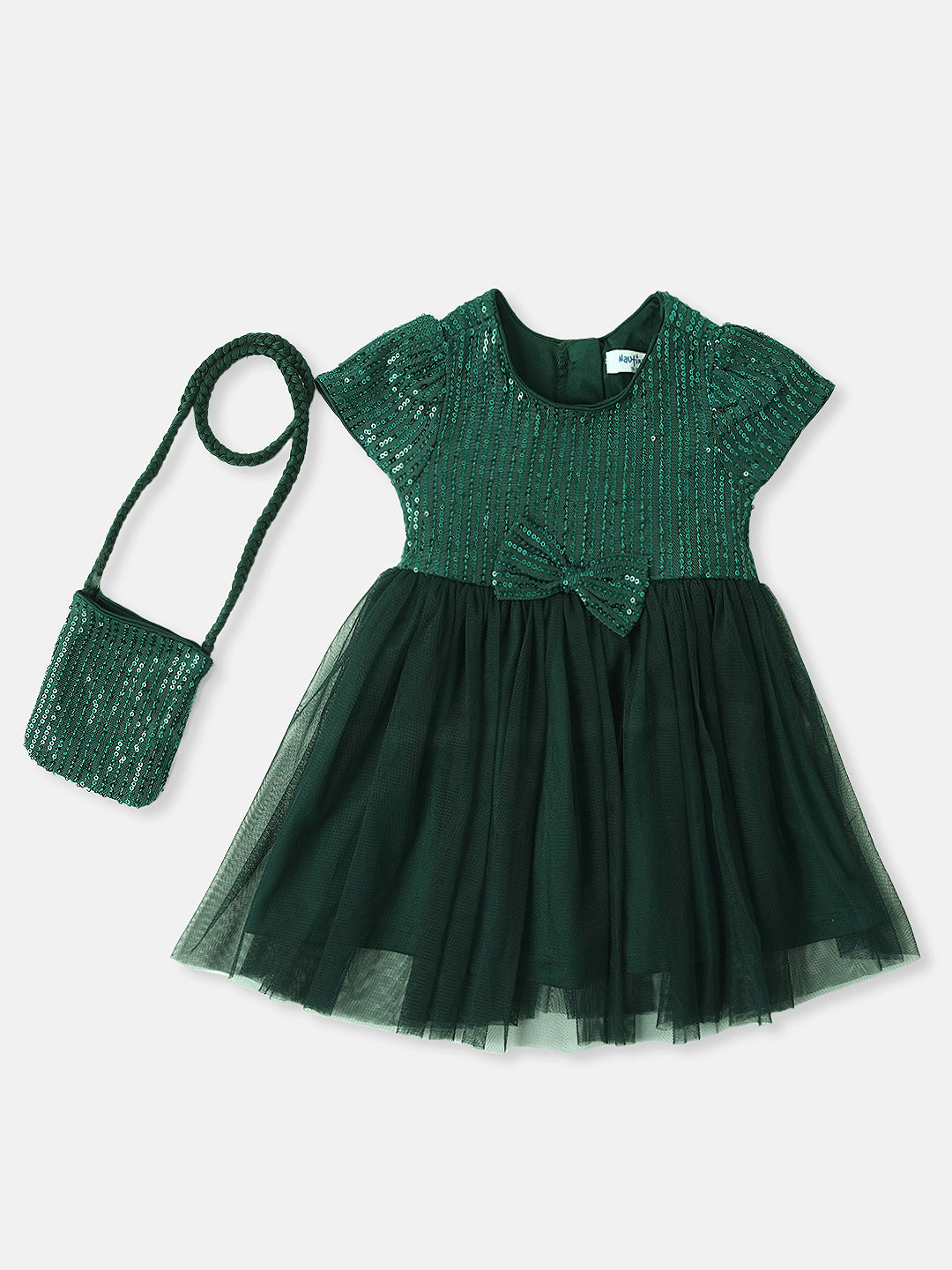 Nautinati Girls Sequin Party Dress with Sling Bag
