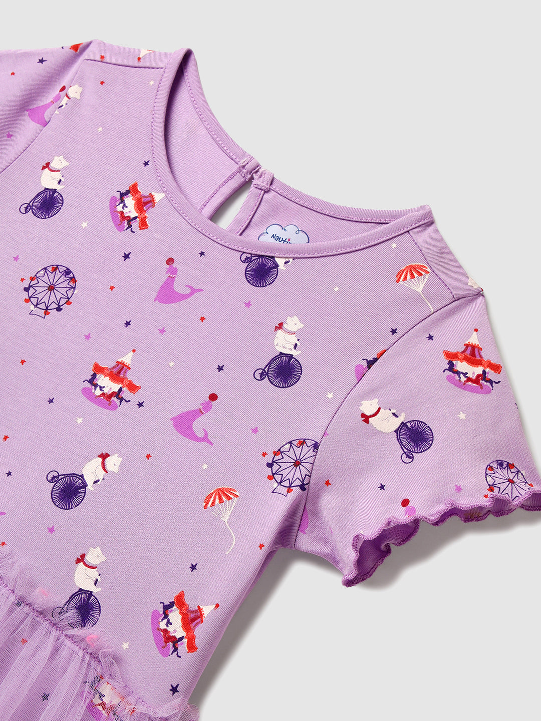 Nautinati Multicolour Placement Print Tulle Dress for Girls