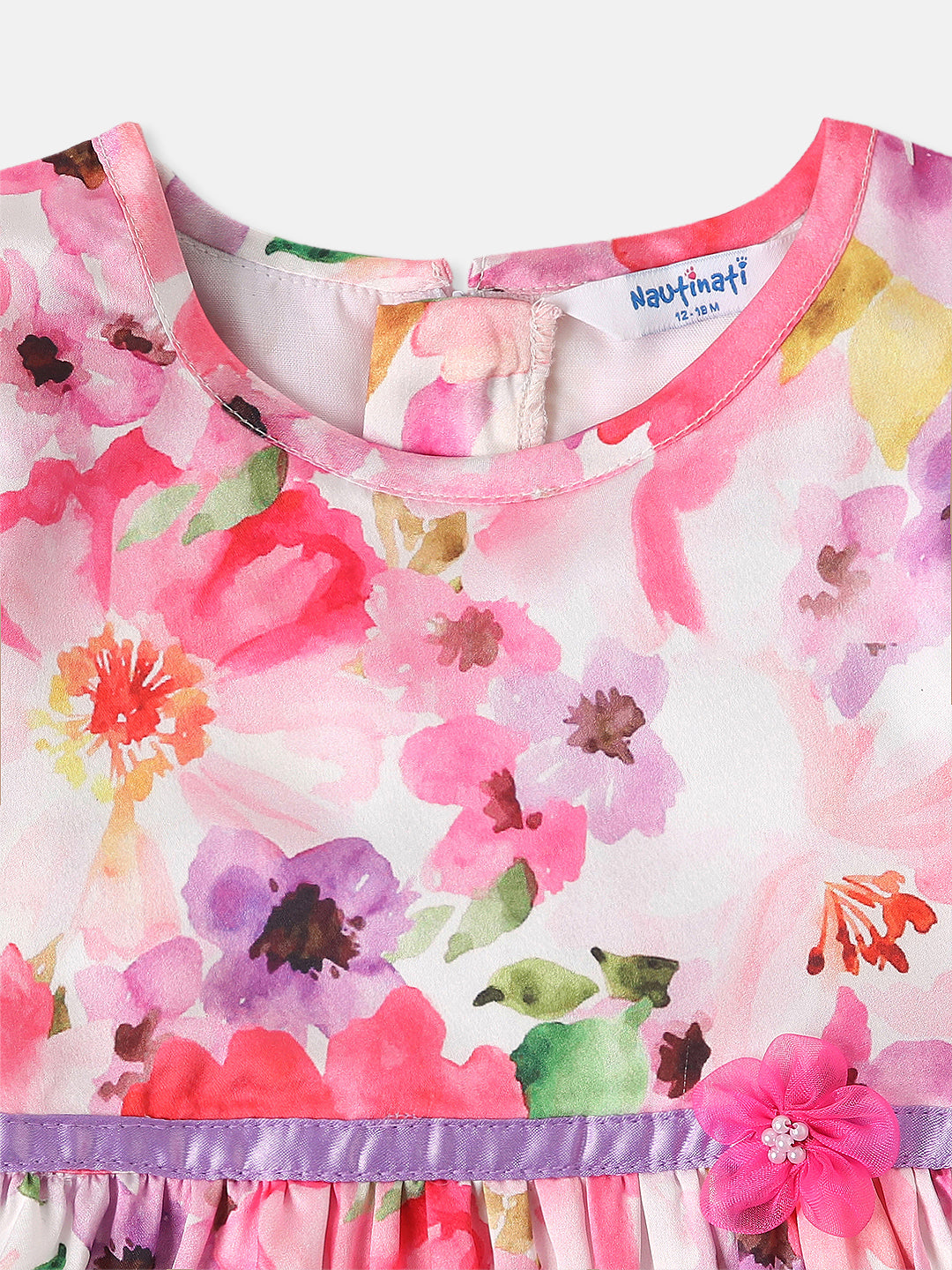 Nautinati Girls Floral Frock With Flower at Waistband