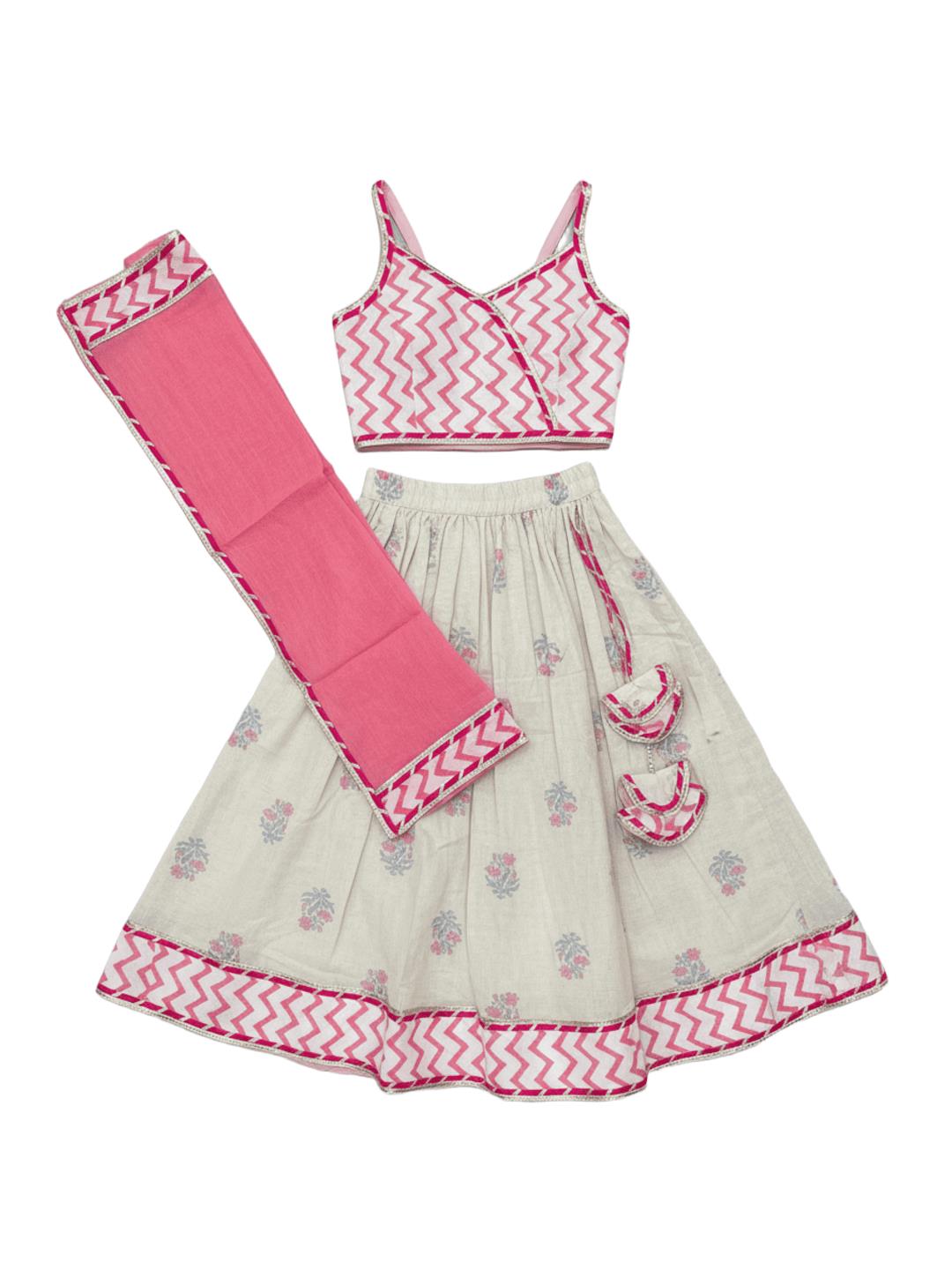Nautinati Pink & Cream Festive Ethnic Set for Girls – Cotton Comfort & Style