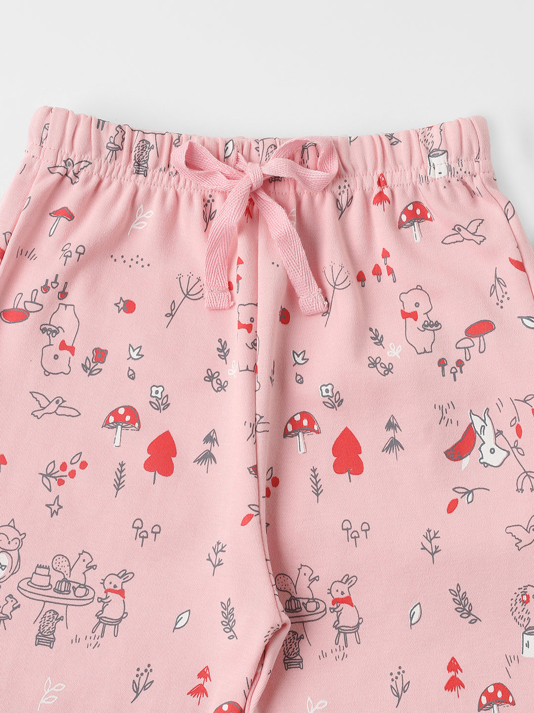 Nautinati Cotton Solid and Forest AOP Pack of 2 Pants Set for Baby Girls