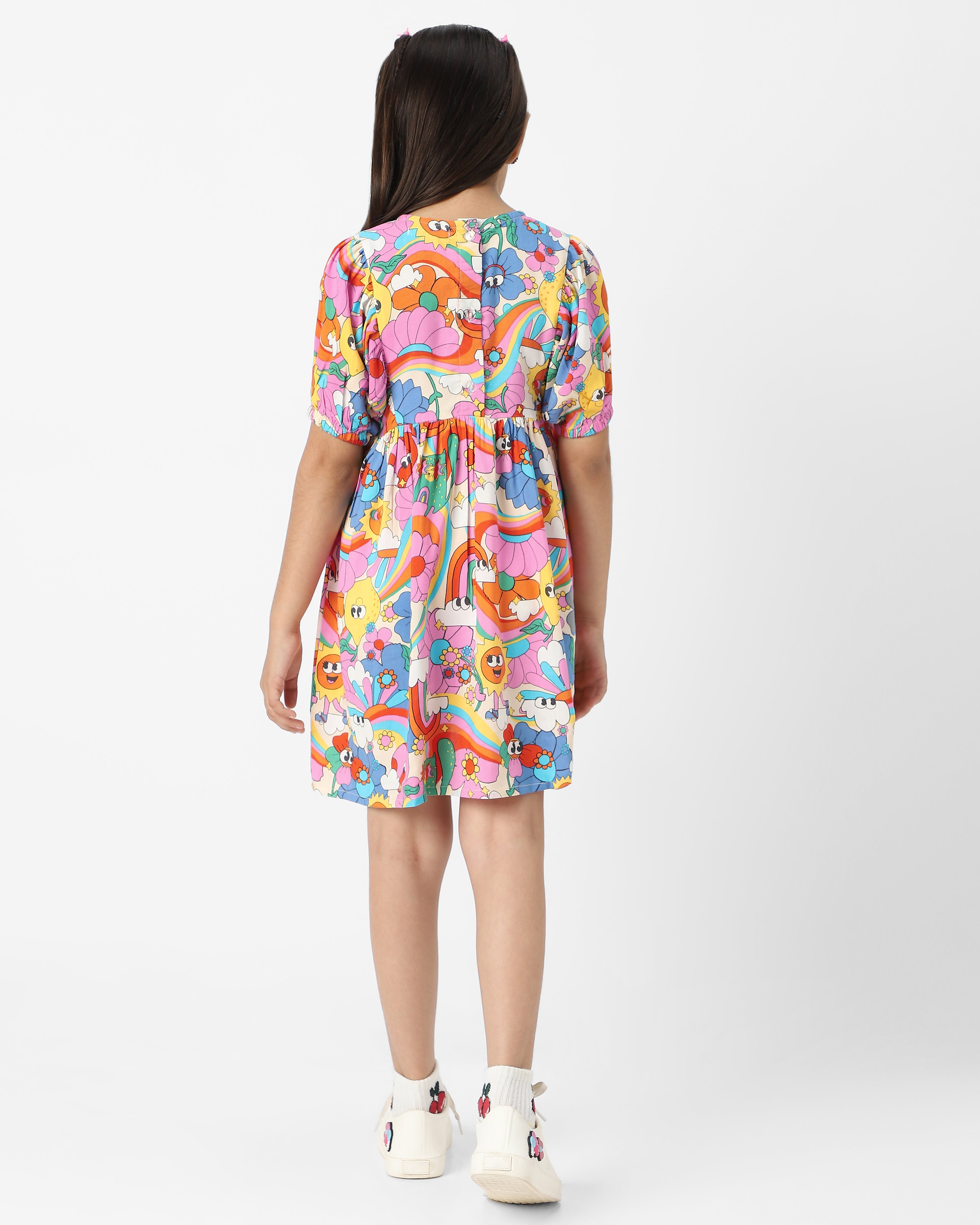 Nautinati Girls' Colourful AOP Dress