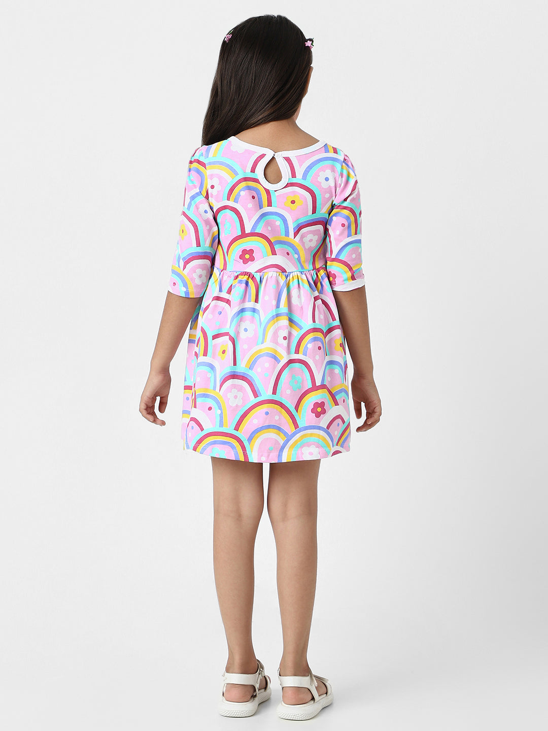 Nautinati Girls’ Cotton Rainbow Print Dress