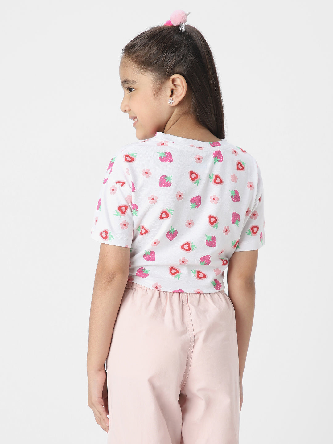 STRAWBERRY PRINTED FRONT KNOT TEE