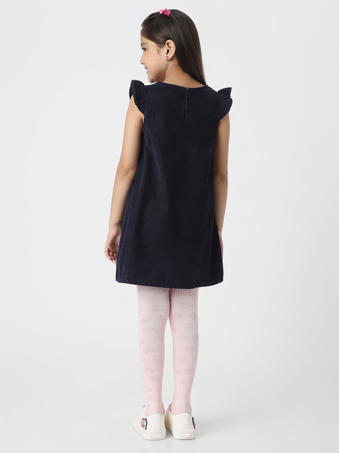 FLORAL EMBROIDERD FLUTTER SLEEVED DRESS