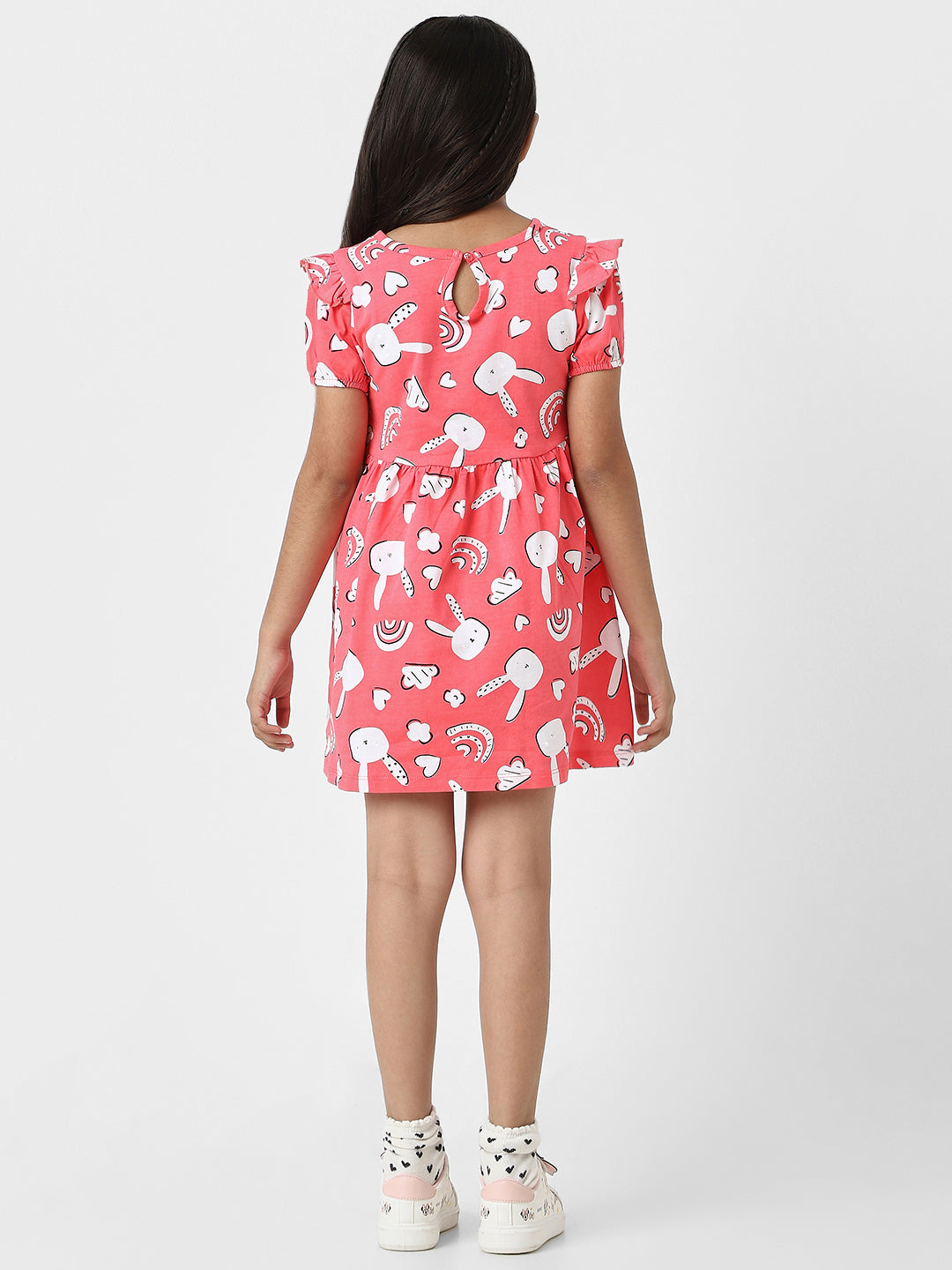 Nautinati Girls’ Red Jersey Cotton Bunny Print Dress