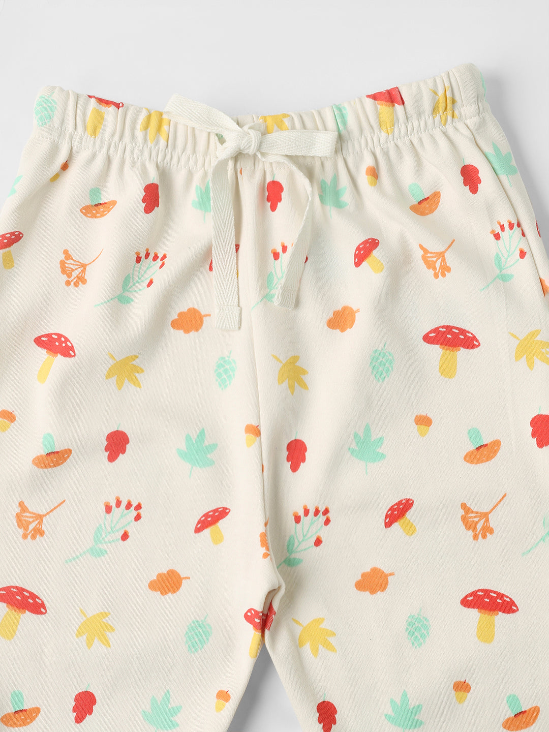 Nautinati Cotton Solid and Forest AOP Pack of 2 Pants Set for Baby Girls