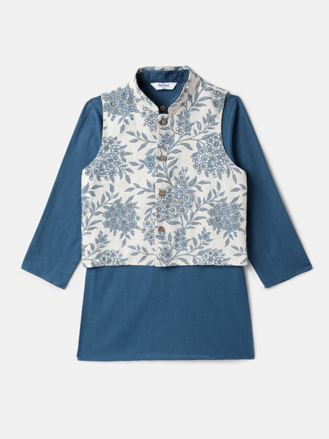 Nautinati Boys' Cotton Festive Kurta Pyjama With Jacket Set | Block Print Jacket | Age 2 - 10 Years