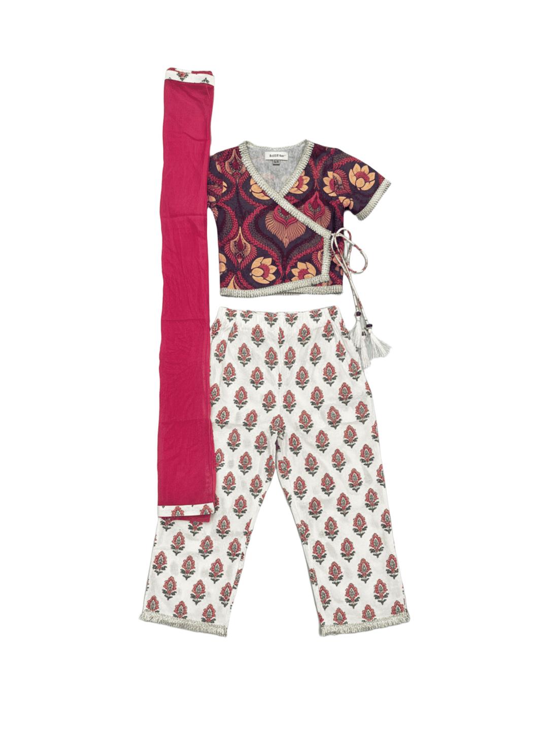 Nautinati Red & White Festive Ethnic Set for Girls – Cotton Comfort & Style