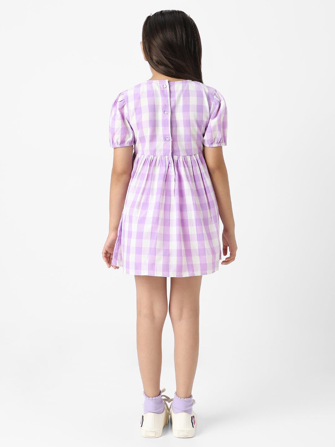 Nautinati Girls Cotton Puff Sleeve Gingham Dress