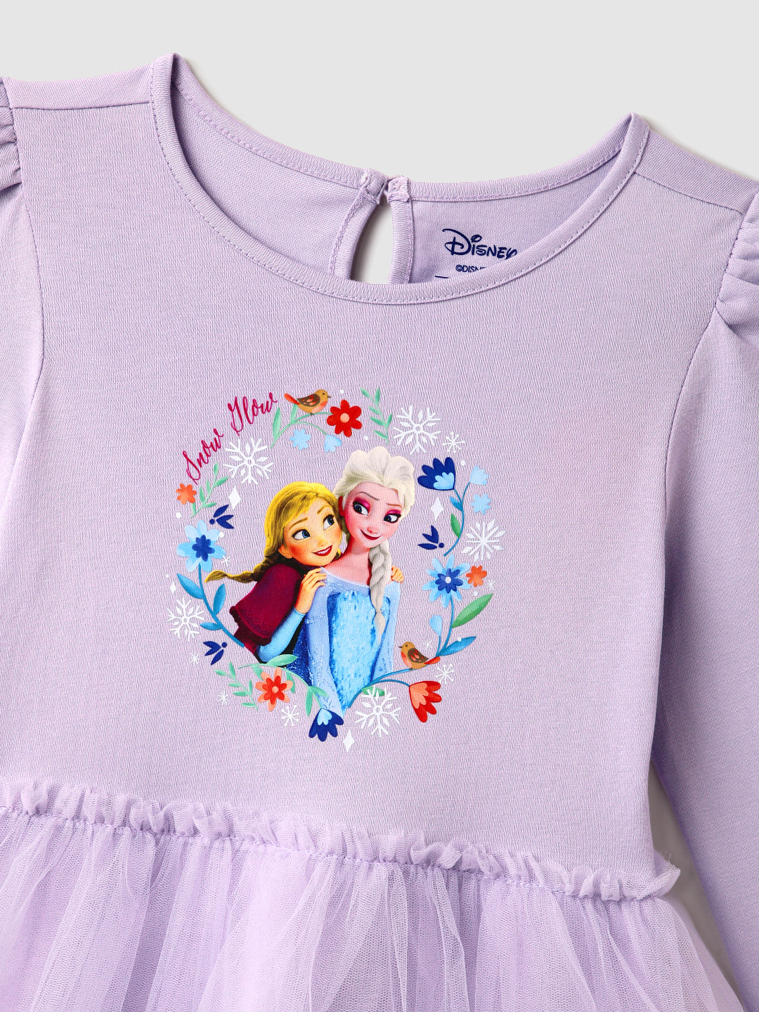 Nautinati Lavender Frozen Print Partywear Dress for Girls