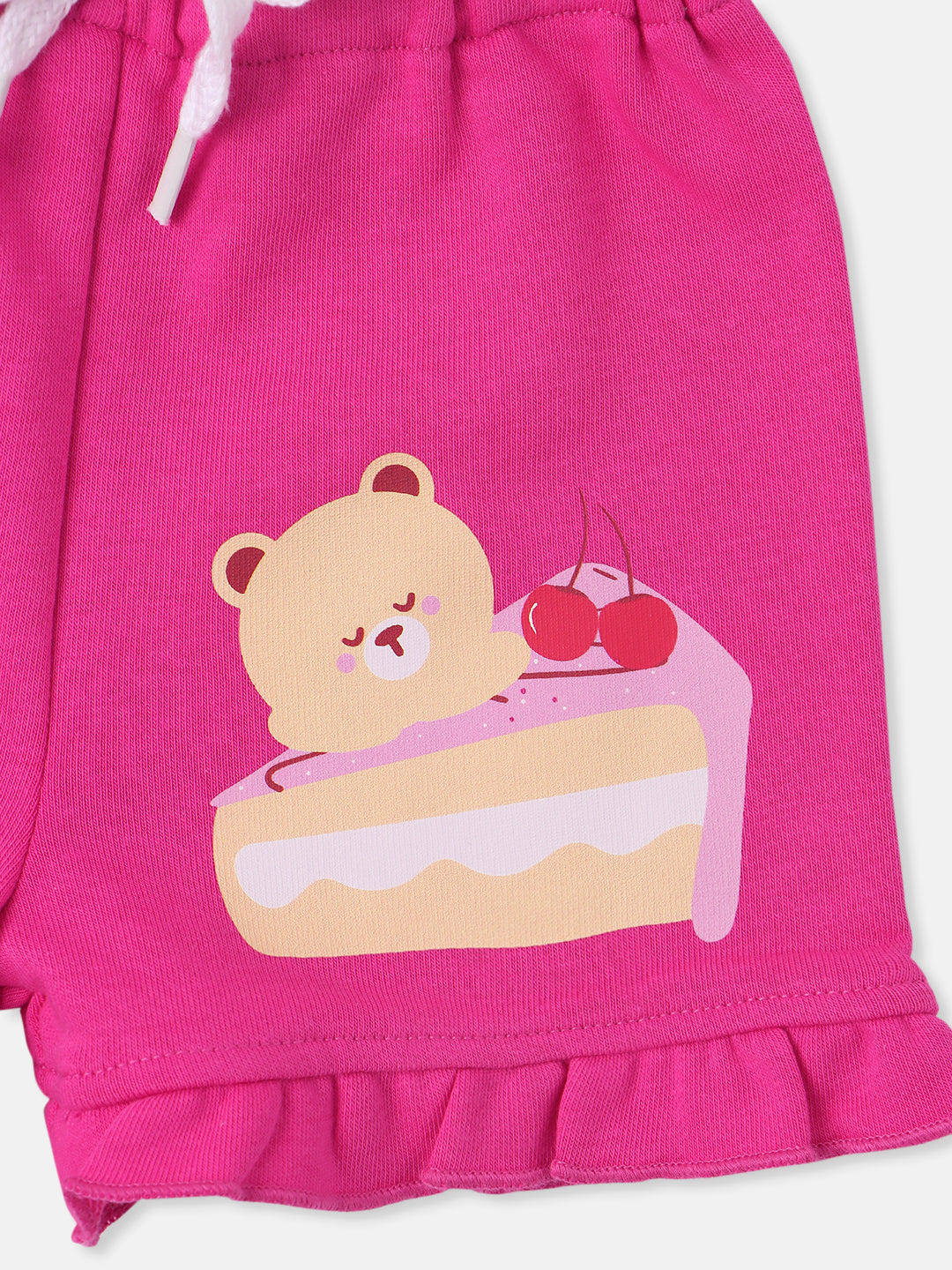 Nautinati Girls Terry Cotton Cake and Bear Printed Shorts