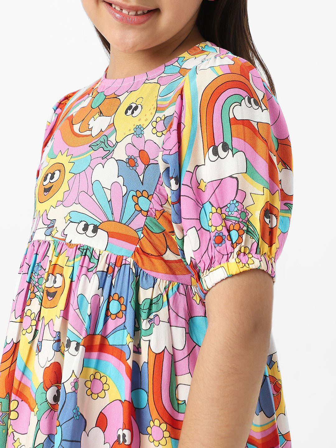 Nautinati Girls' Colourful AOP Dress