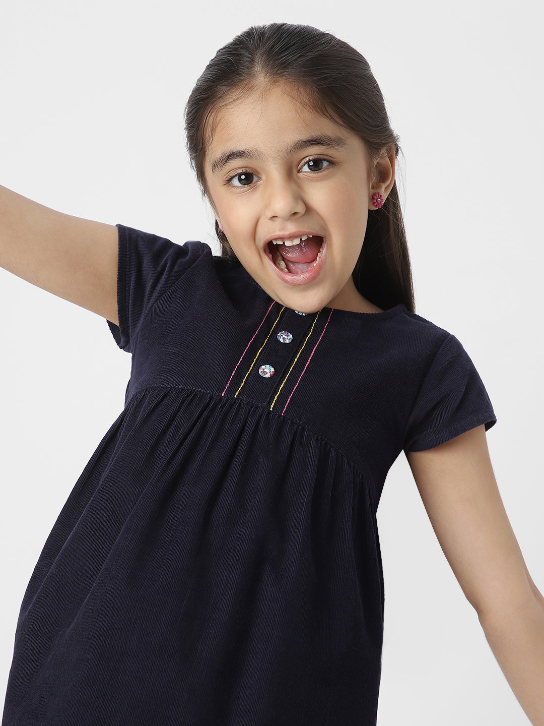 UNICORN EMBROIDERD FIT & FLARED CORDUROY DRESS