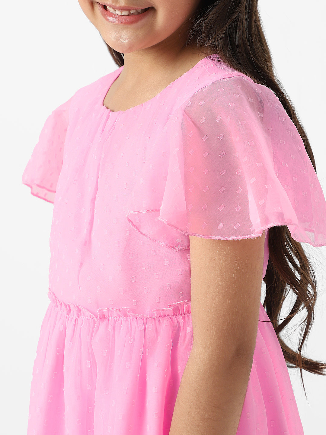 Nautinati Girls Textured Fabric Swiss Dot Tiered Dress