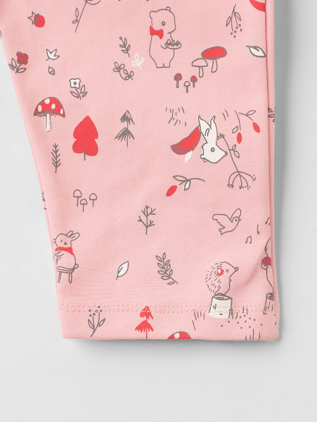 Nautinati Cotton Solid and Forest AOP Pack of 2 Pants Set for Baby Girls