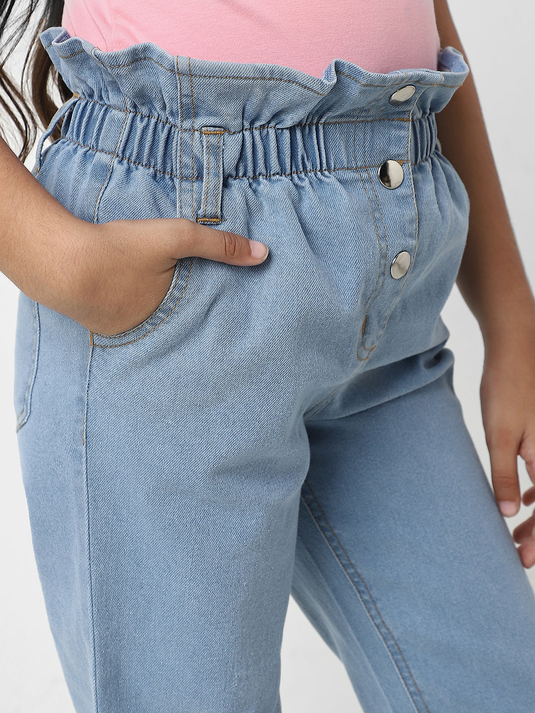 Nautinati Girls' Cotton Denim Distressed Jeans