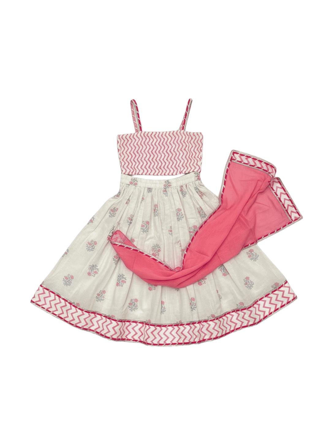 Nautinati Pink & Cream Festive Ethnic Set for Girls – Cotton Comfort & Style