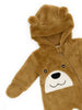 Nautinati Brown Bear Applique Hooded Fur Sleepsuit for Infant Boys