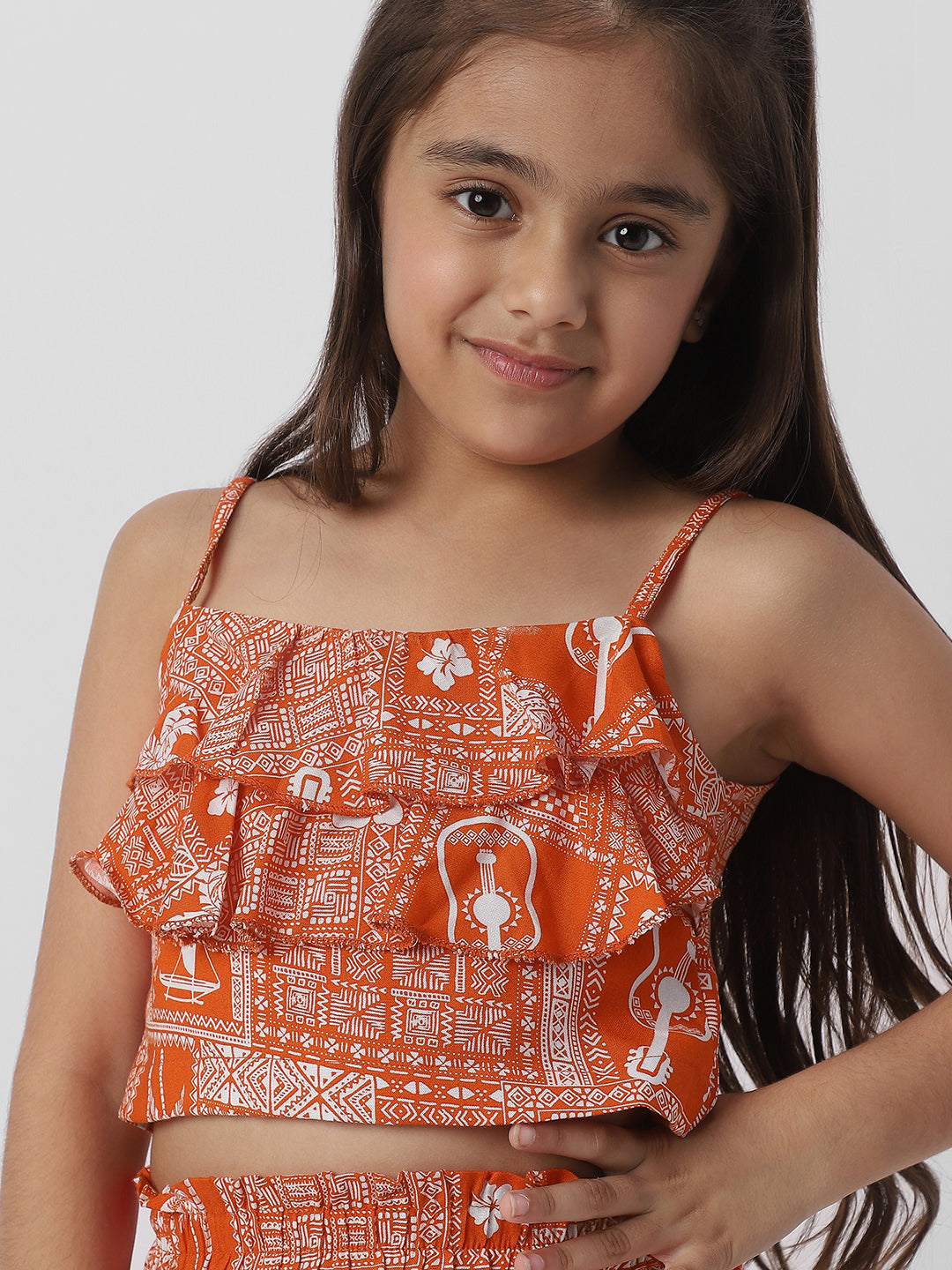 Nautinati Girls Cotton Set of Printed Tiered Top and Shorts