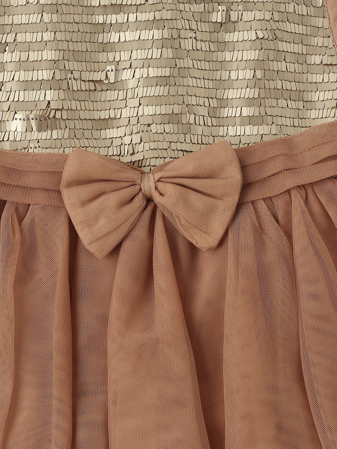 Nautinati Girls Mesh Sequins Party Wear Dress with Bow at Waistline