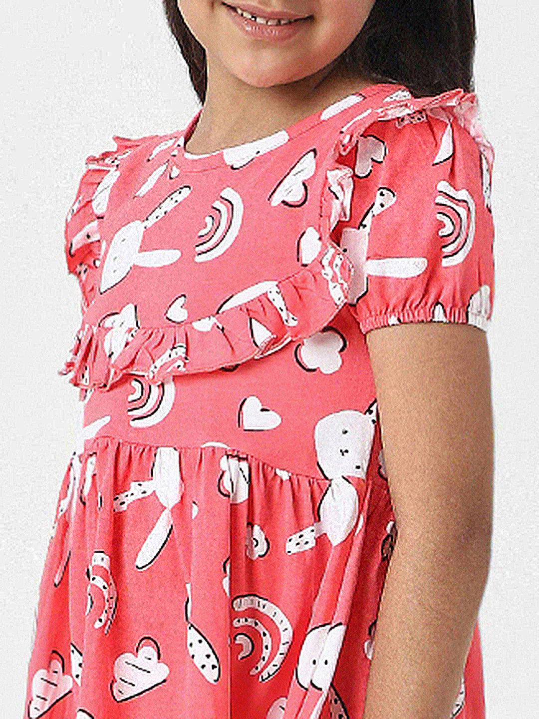 Nautinati Girls’ Red Jersey Cotton Bunny Print Dress