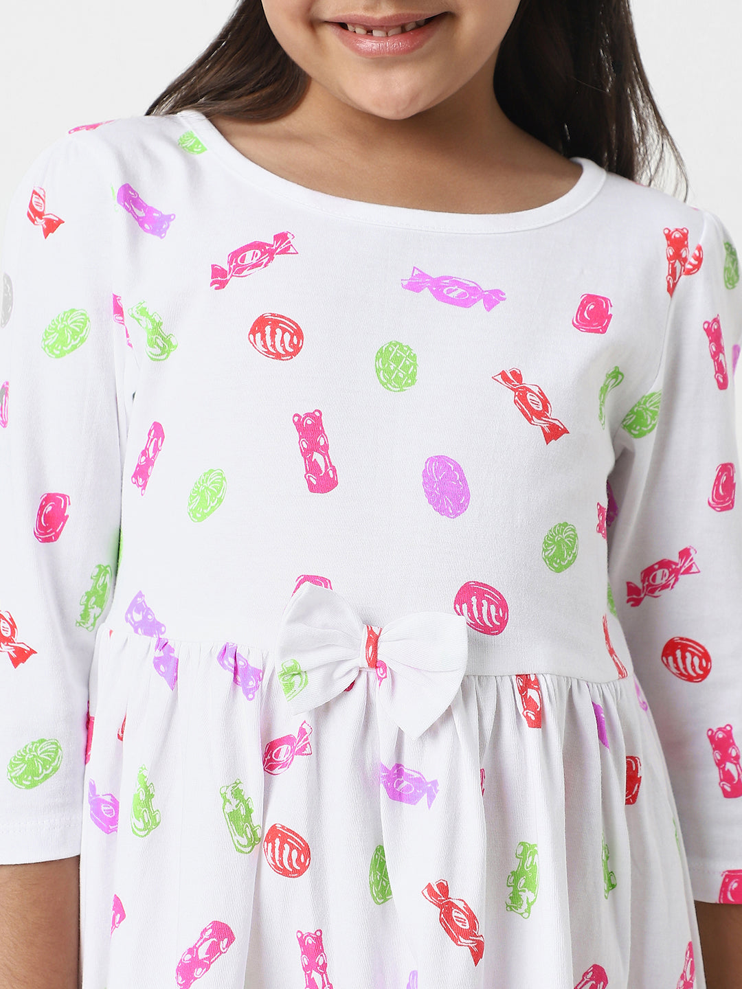 Nautinati Girls’ White Jersey Cotton Printed Dress