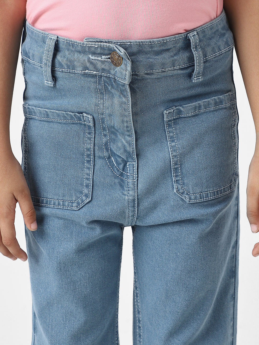 Nautinati Girls' Solid Classic Fit Cotton Denim Jeans