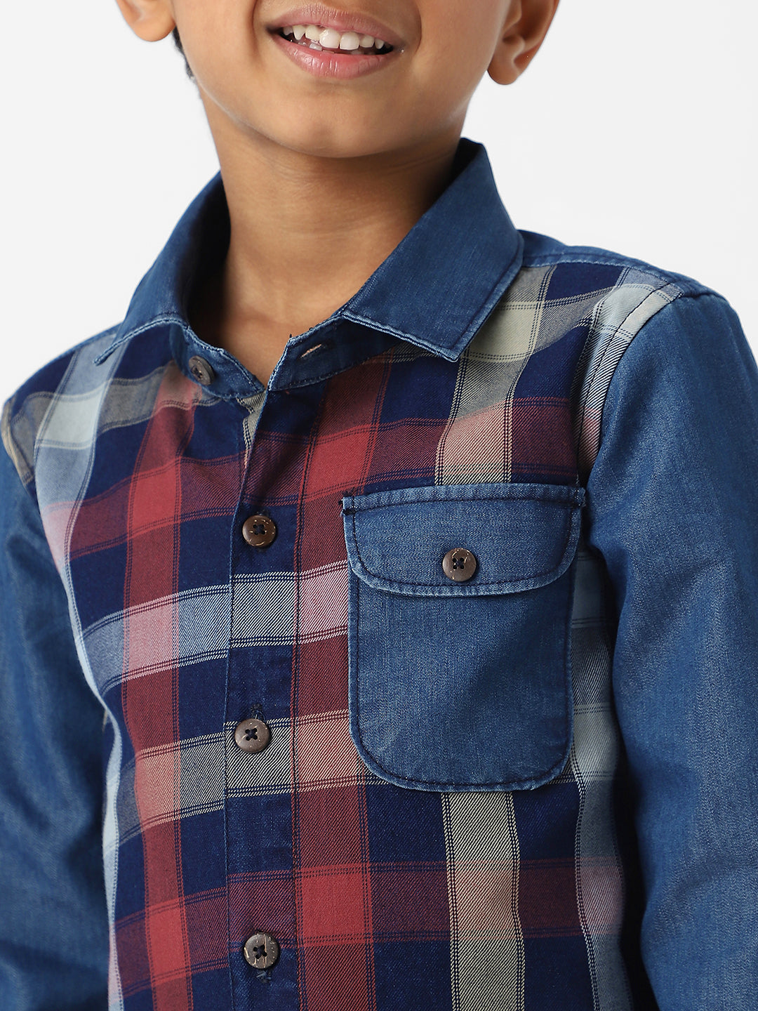 Nautinati Boys' Denim Plaid Shirt With Chest Pocket