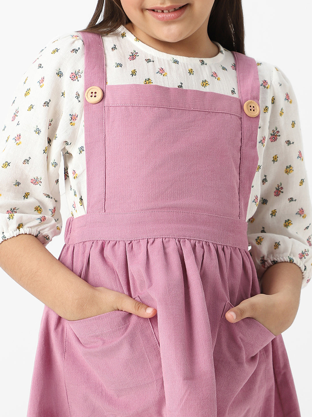 Nautinati Girls' Cotton Dungaree Set