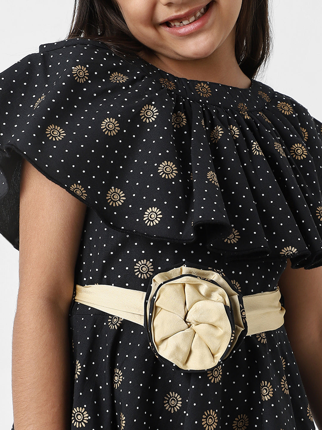 Nautinati Girls’ Printed Cotton Frock with Belt