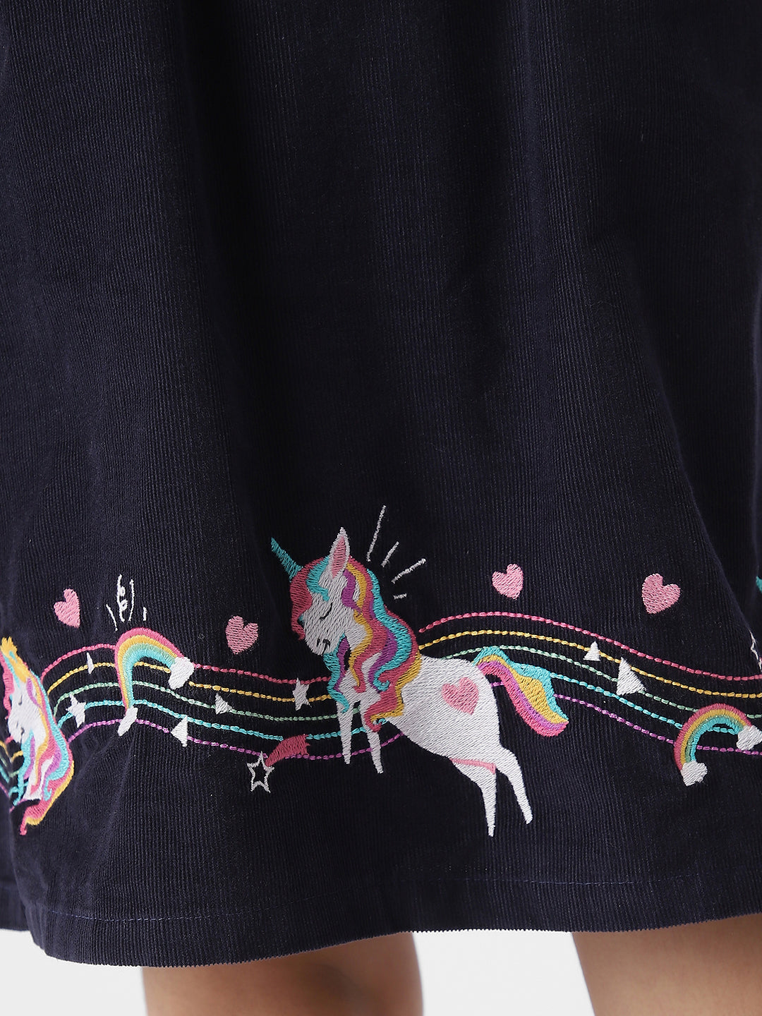 UNICORN EMBROIDERD FIT & FLARED CORDUROY DRESS