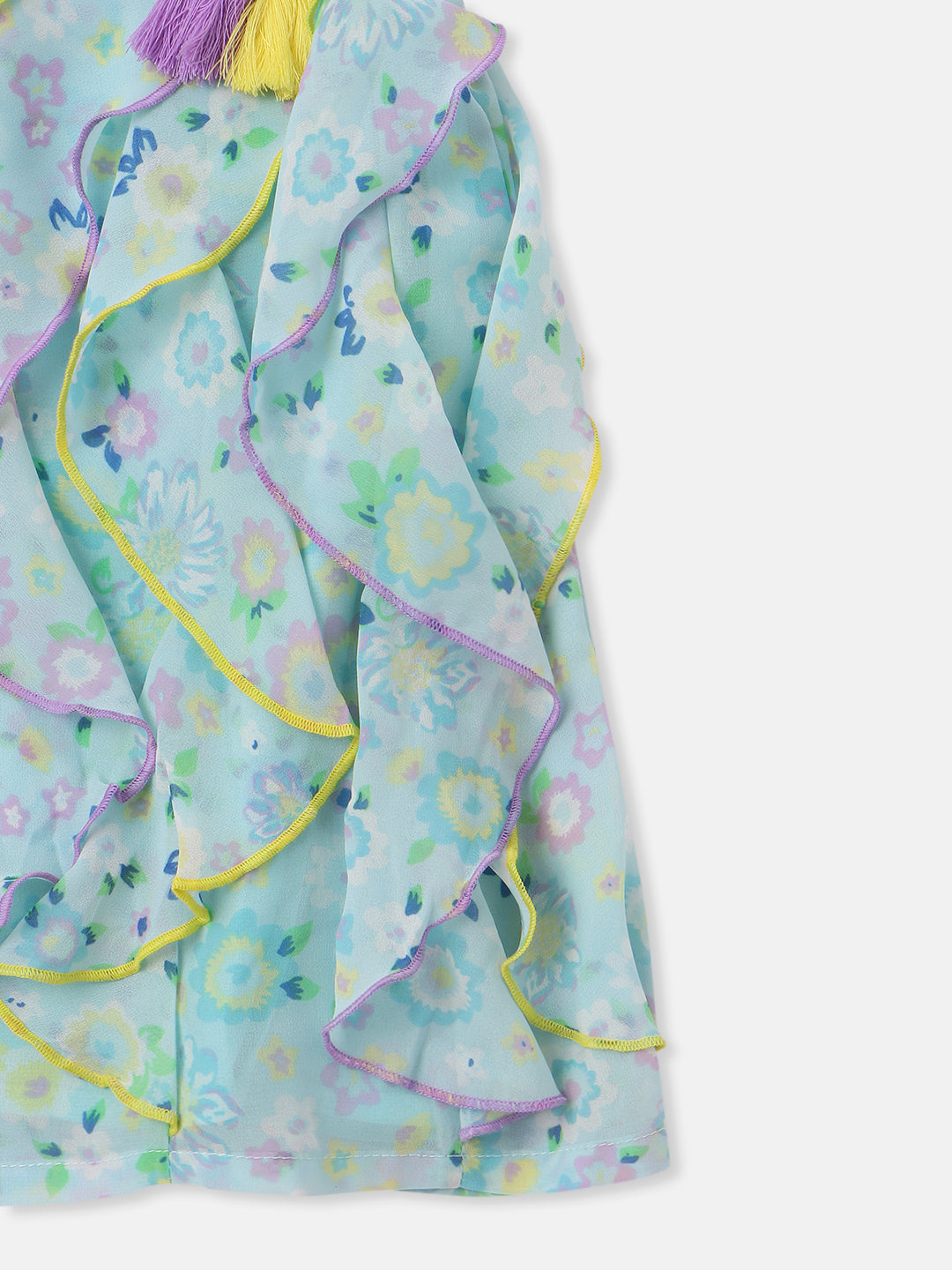 Nautinati Girls Georgette Floral Printed Waterfall Dress with Tassels Detail