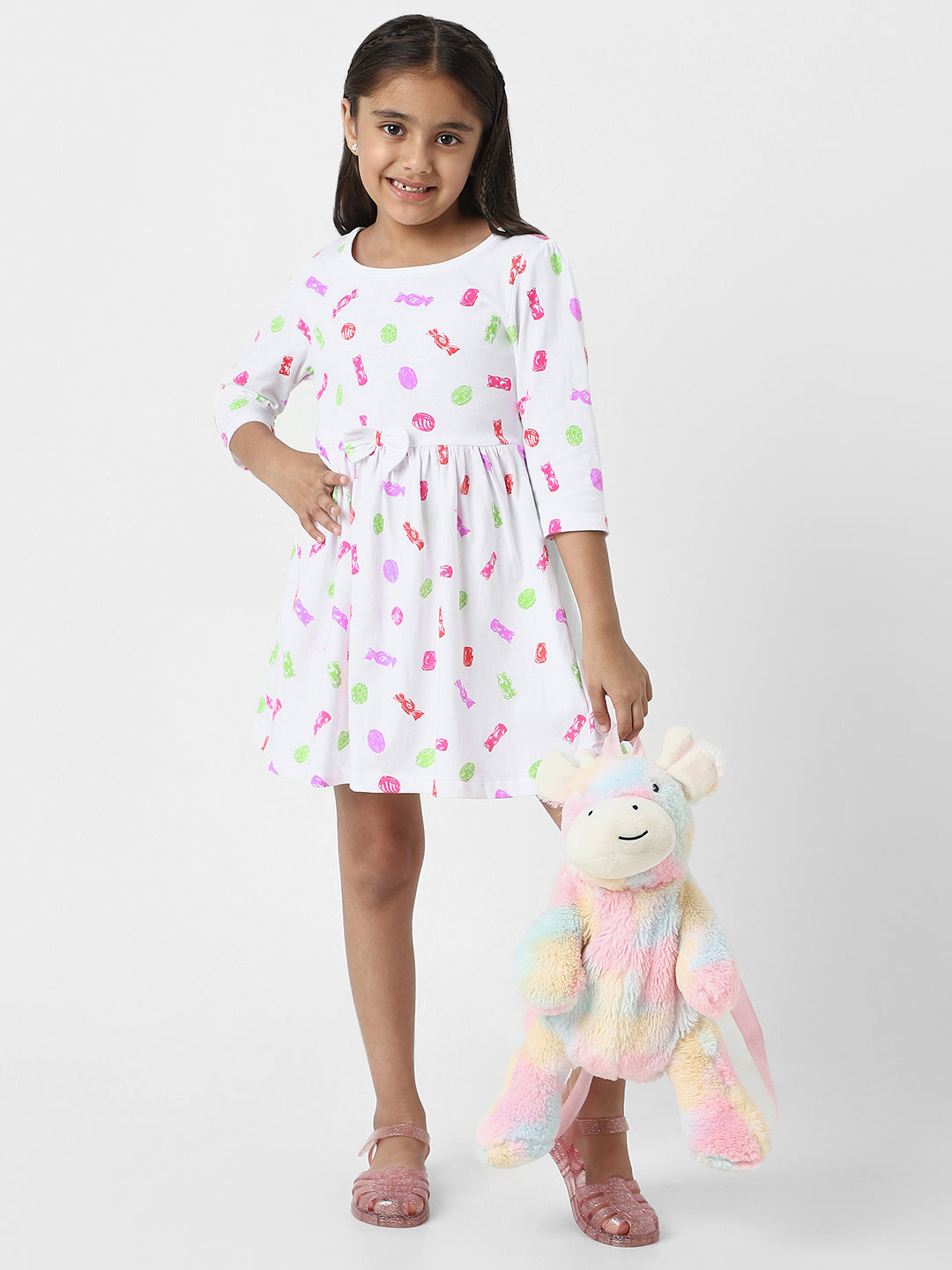 Nautinati Girls’ White Jersey Cotton Printed Dress
