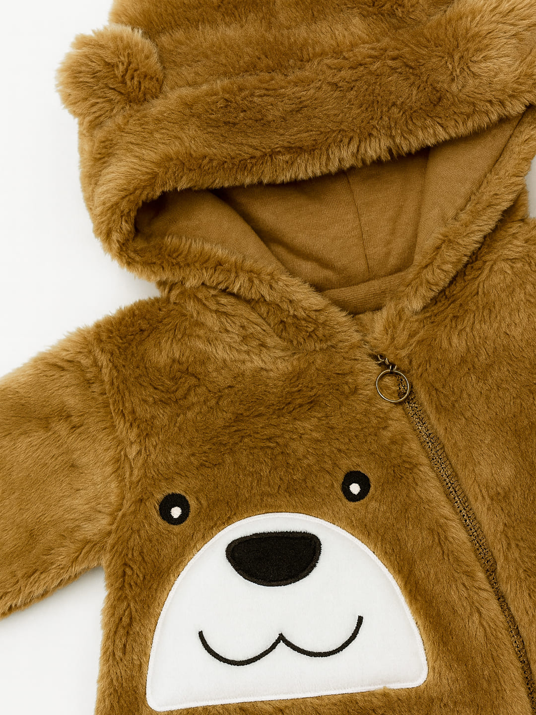 Nautinati Brown Bear Applique Hooded Fur Sleepsuit for Infant Boys