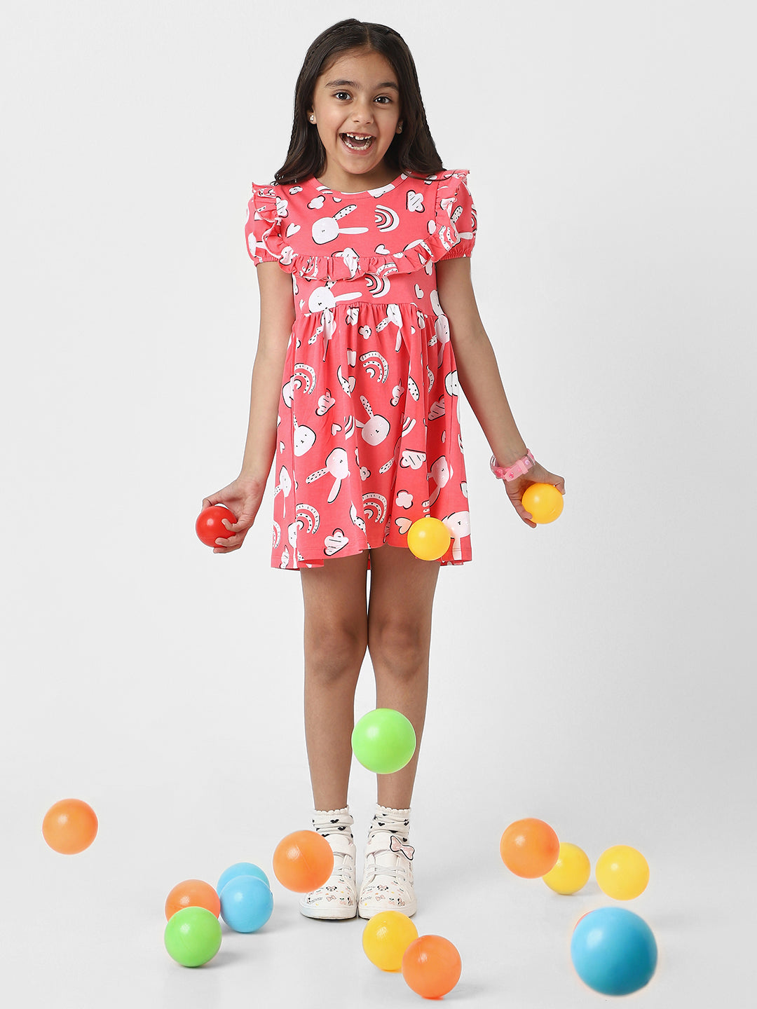 Nautinati Girls’ Red Jersey Cotton Bunny Print Dress