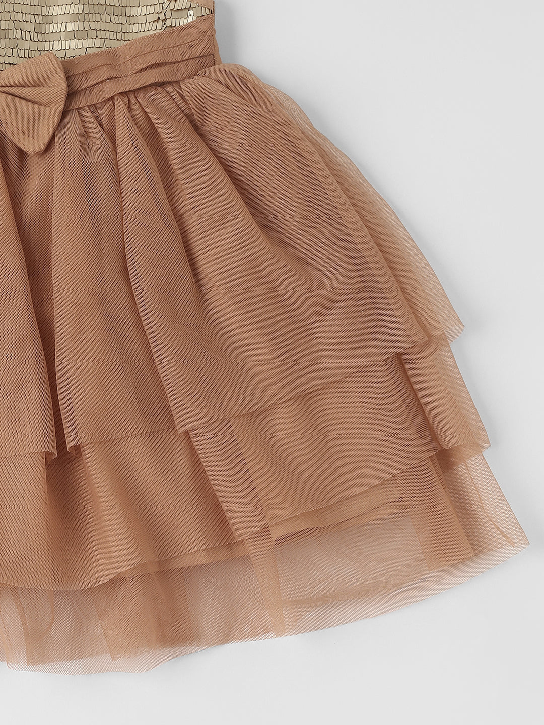 Nautinati Girls Mesh Sequins Party Wear Dress with Bow at Waistline